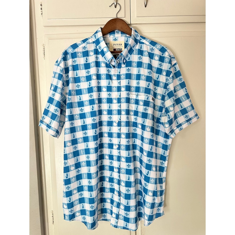 RSVLTS Pixar Ratatouille Blue Checkered Kunuflex Button Down Shirt Mens 2XL